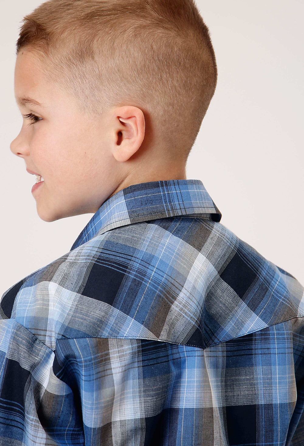 Roper Boys Long Sleeve Snap Blue Black White Plaid Western Shirt - Roper - Flyclothing LLC
