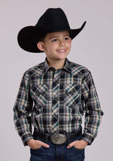Roper Boys Long Sleeve Snap Forrest Black Tan Plaid Western Shirt - Roper - Flyclothing LLC