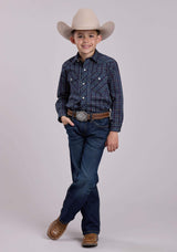 Roper Boys Long Sleeve Snap Blue Rust Yellow Windowpane Plaid Western Shirt - Roper - Flyclothing LLC