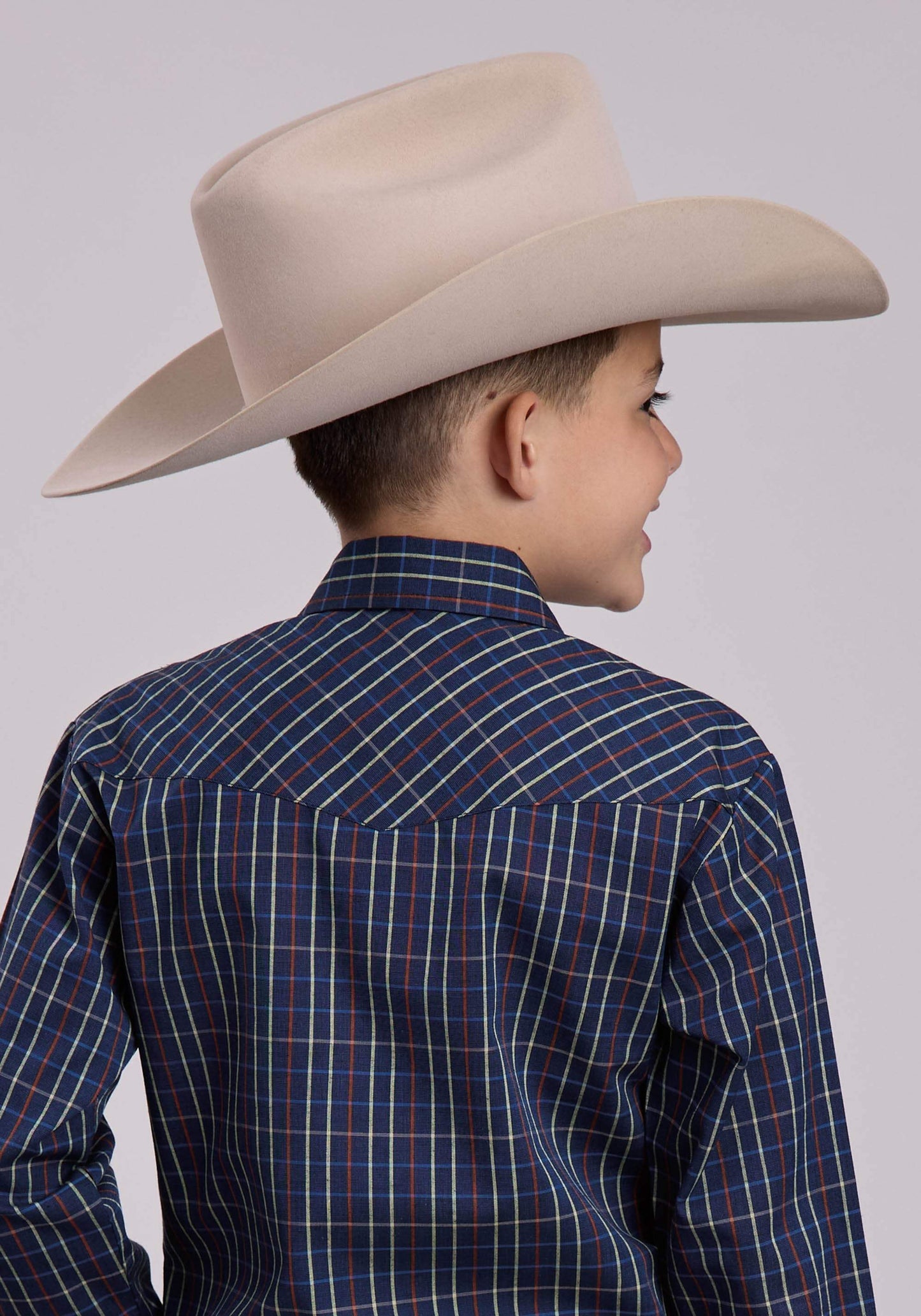 Roper Boys Long Sleeve Snap Blue Rust Yellow Windowpane Plaid Western Shirt - Roper - Flyclothing LLC
