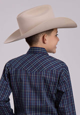 Roper Boys Long Sleeve Snap Blue Rust Yellow Windowpane Plaid Western Shirt - Roper - Flyclothing LLC