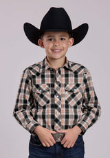 Boys Roper Black White Tan Plaid Long Sleeve Snap Shirt - Roper - Flyclothing LLC