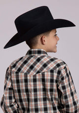 Boys Roper Black White Tan Plaid Long Sleeve Snap Shirt - Roper - Flyclothing LLC