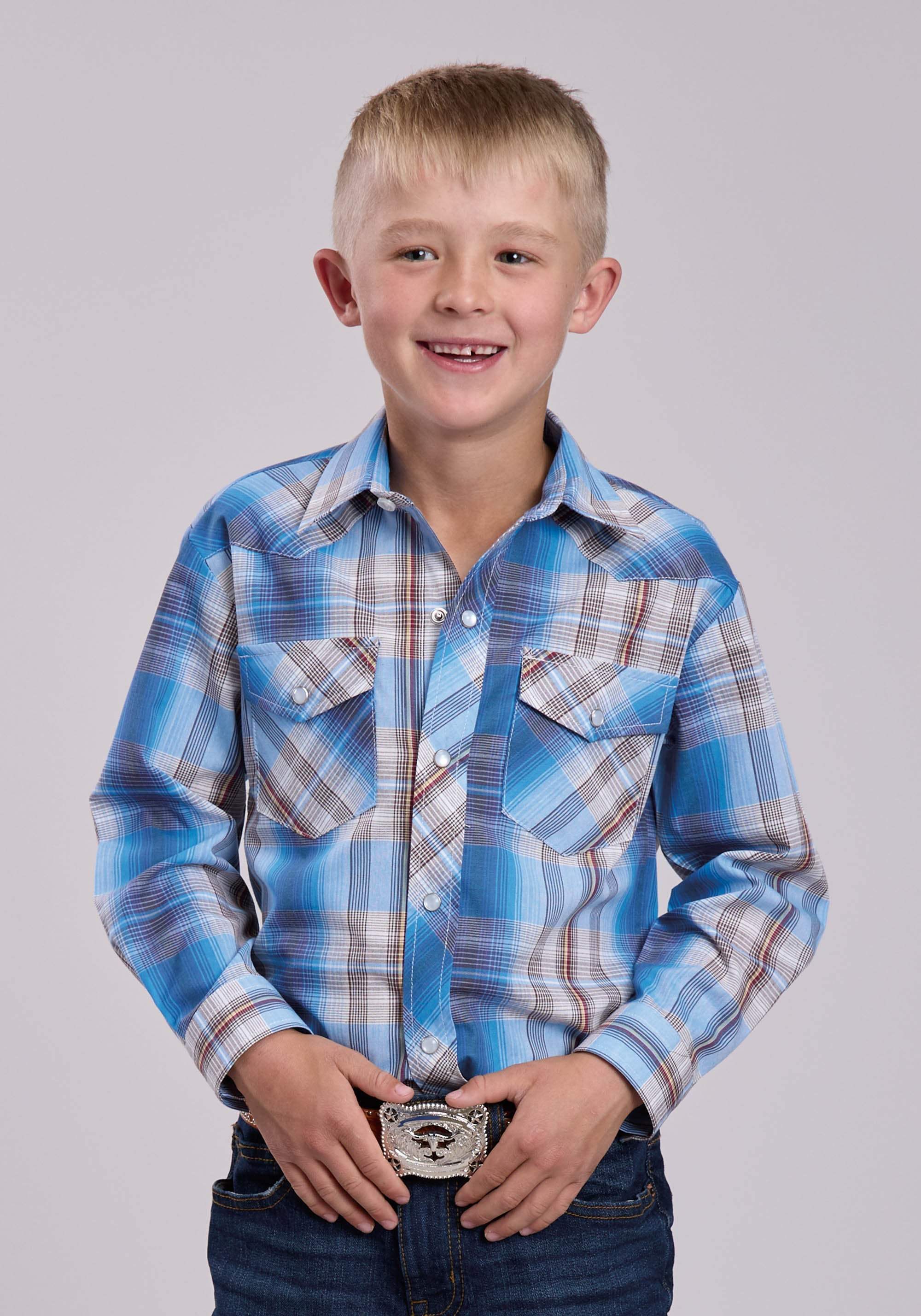 Boys Roper Madras Plaid Long Sleeve Snap Shirt - Roper - Flyclothing LLC