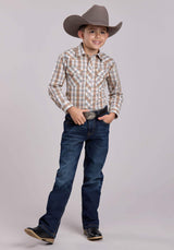 Boys Roper Cream Orange Plaid Long Sleeve Snap Shirt - Roper - Flyclothing LLC