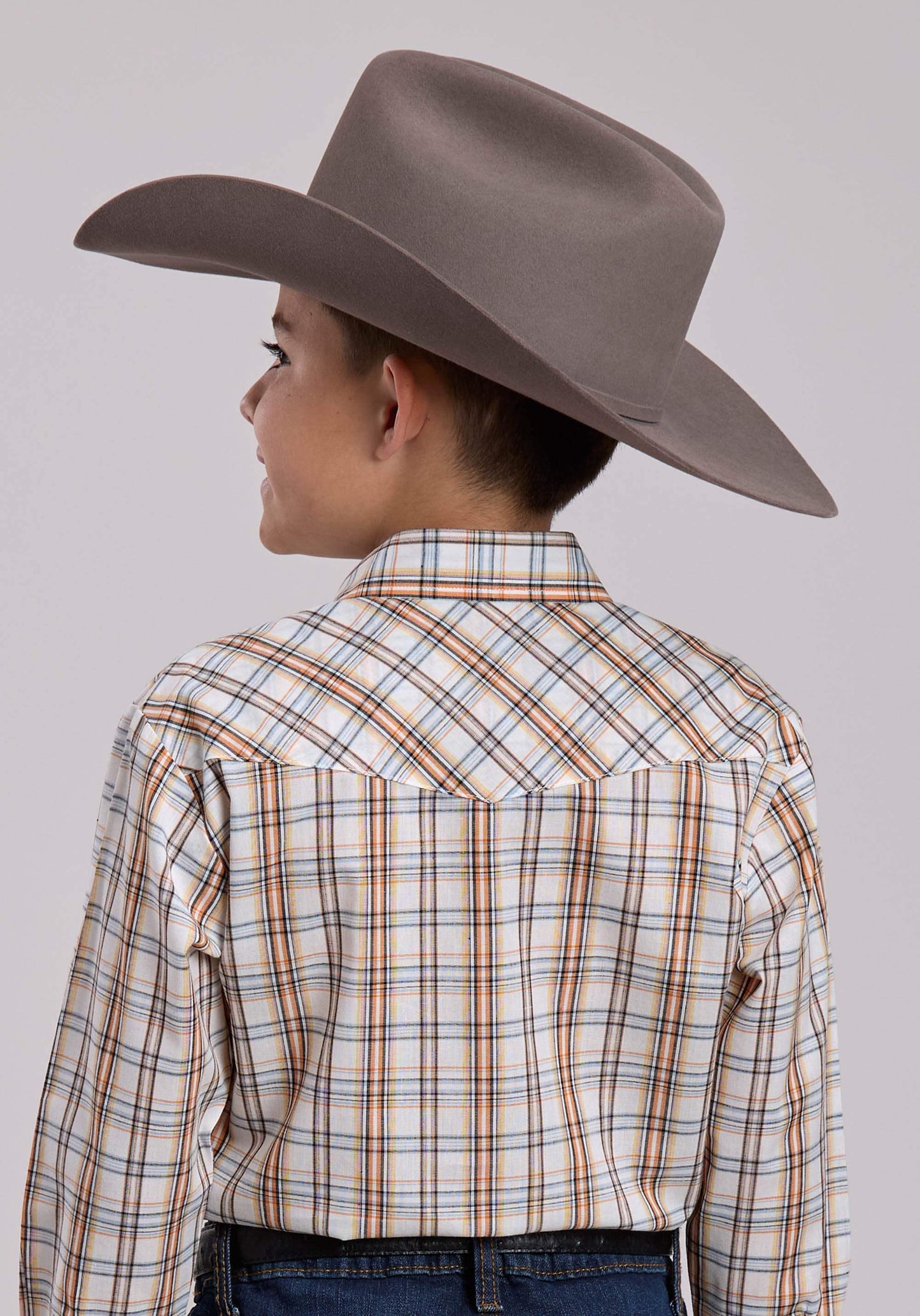 Boys Roper Cream Orange Plaid Long Sleeve Snap Shirt - Roper - Flyclothing LLC