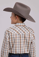 Boys Roper Cream Orange Plaid Long Sleeve Snap Shirt - Roper - Flyclothing LLC