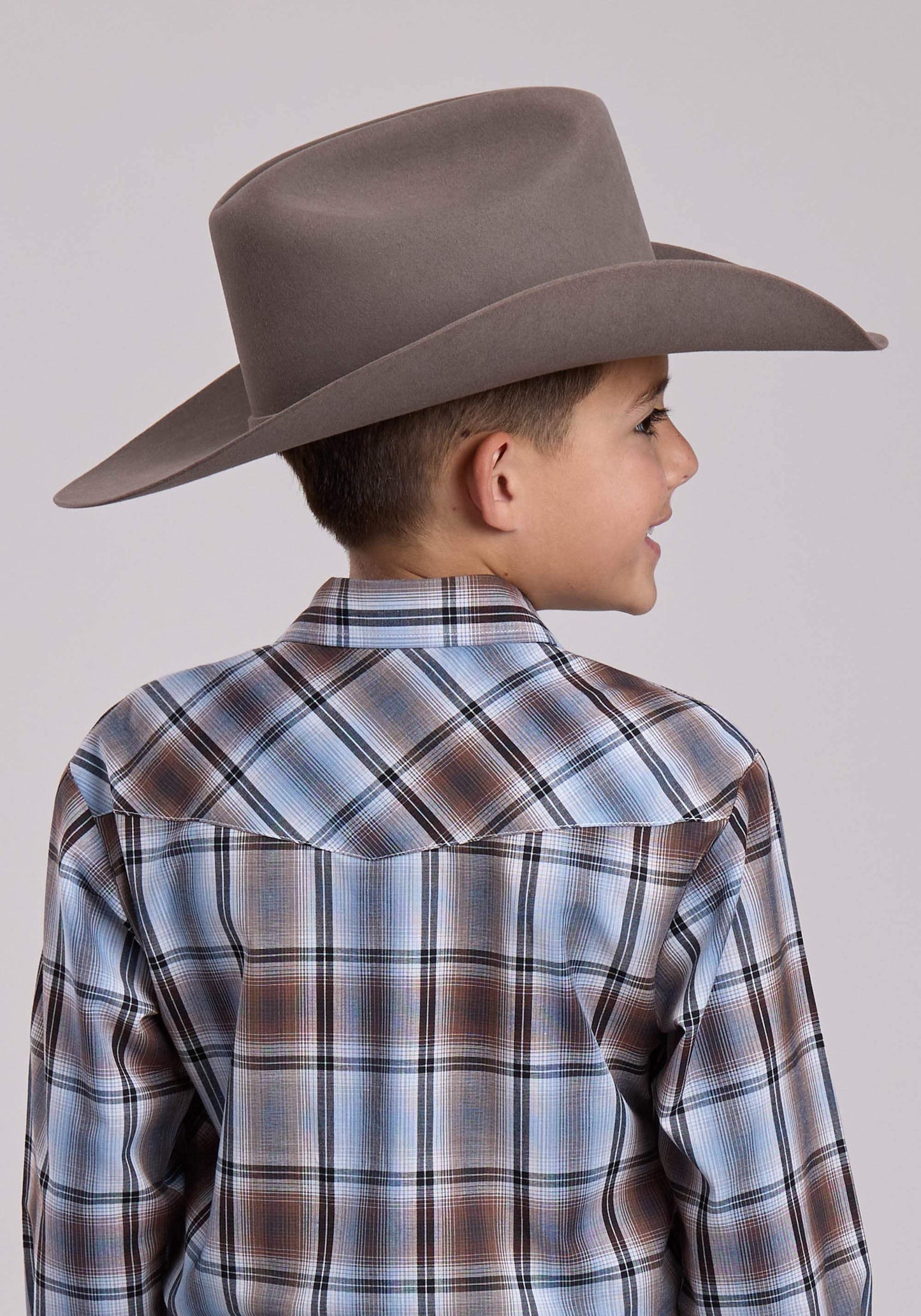 Boys Roper Brown Blue Plaid Long Sleeve Snap Shirt - Roper - Flyclothing LLC