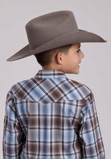 Boys Roper Brown Blue Plaid Long Sleeve Snap Shirt - Roper - Flyclothing LLC