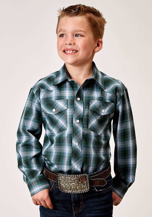 Roper Boys Long Sleeve Snap Ocean Plaid Western Shirt - Roper - Flyclothing LLC