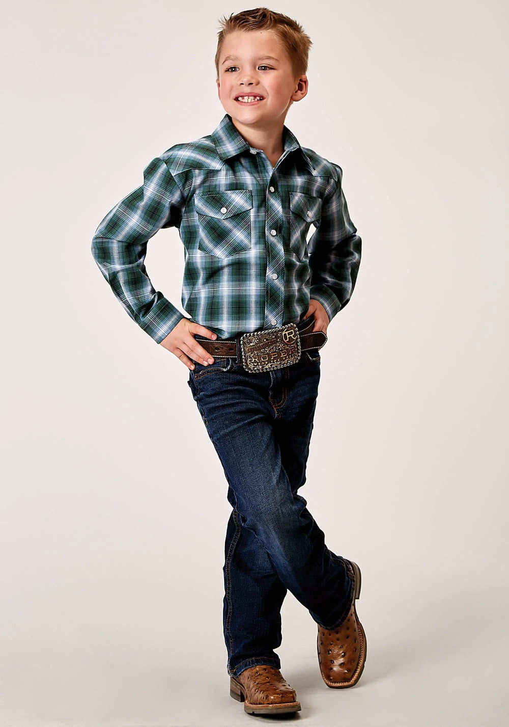 Roper Boys Long Sleeve Snap Ocean Plaid Western Shirt - Roper - Flyclothing LLC