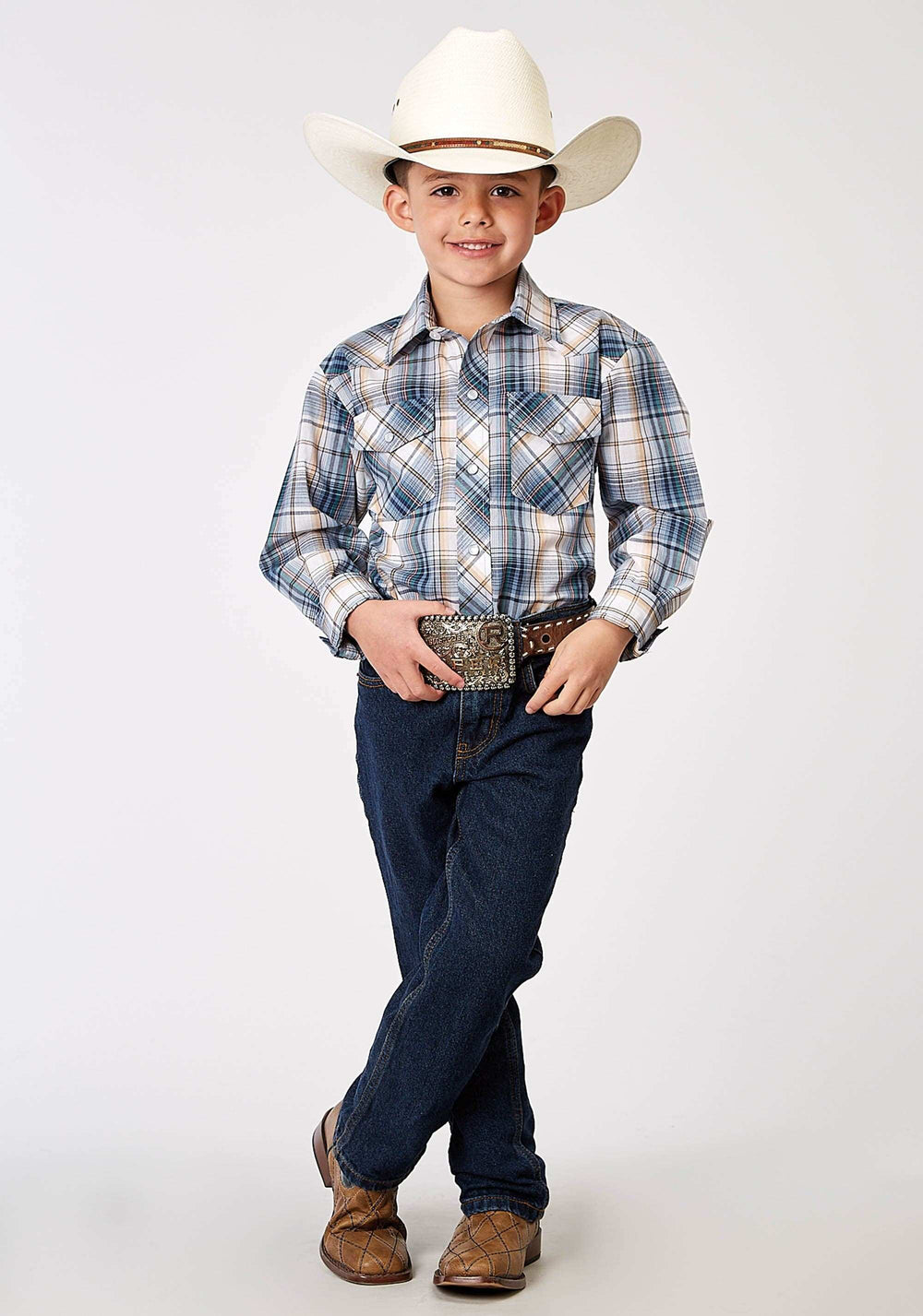 Roper Boys Long Sleeve Snap Madras Plaid Western Shirt - Roper - Flyclothing LLC