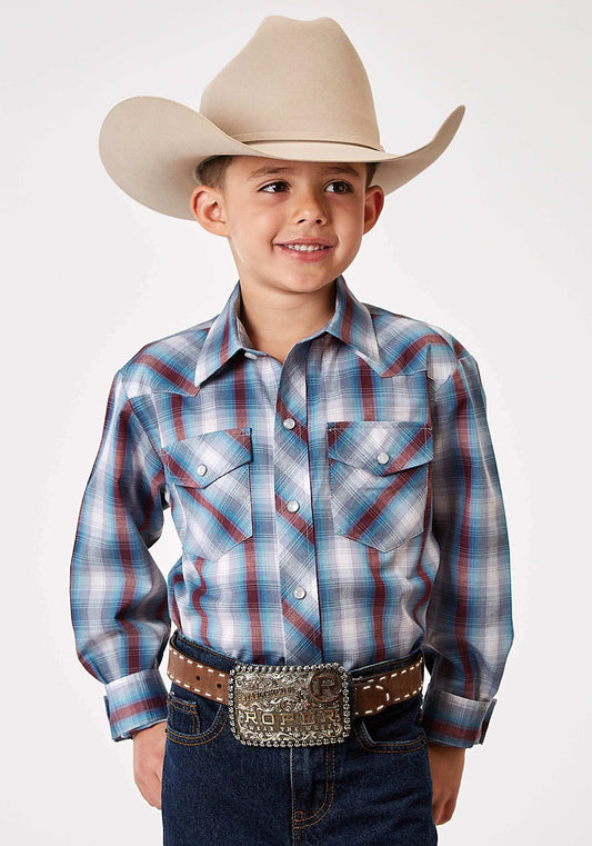 Roper Boys Long Sleeve Snap Americana Plaid Western Shirt - Roper - Flyclothing LLC