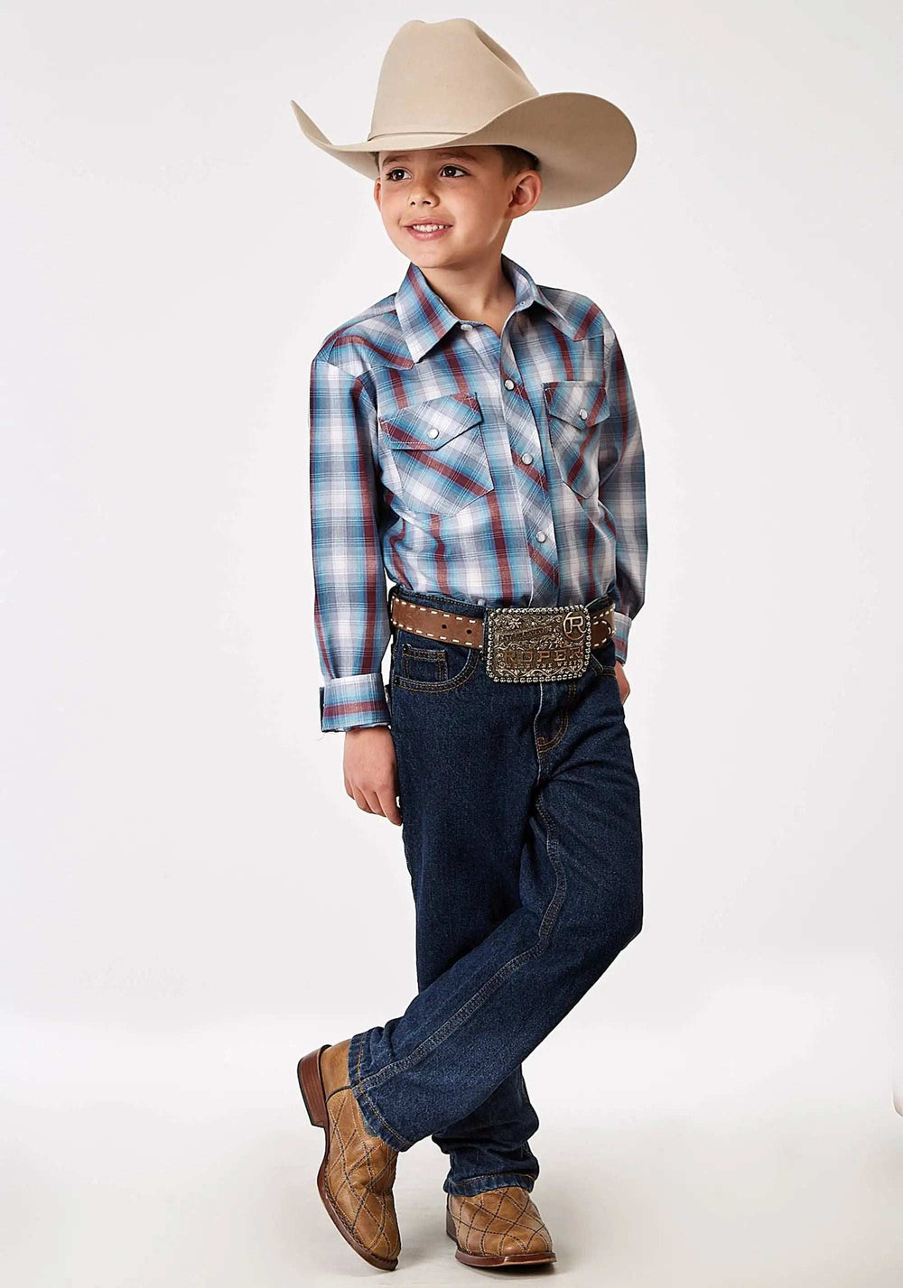 Roper Boys Long Sleeve Snap Americana Plaid Western Shirt - Roper - Flyclothing LLC