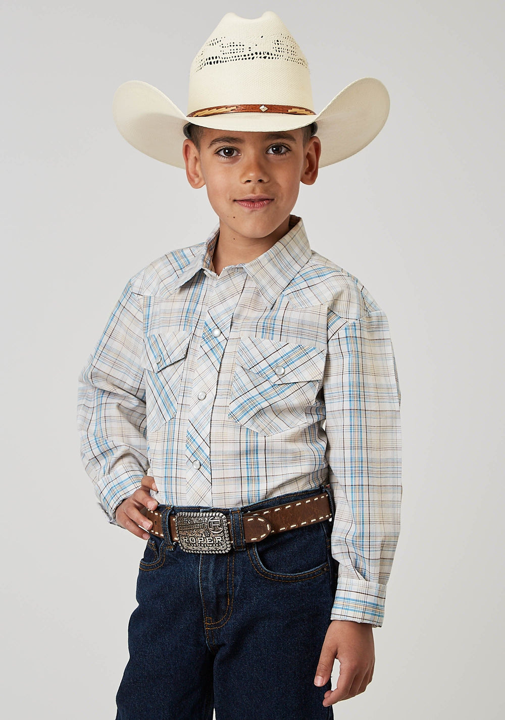 Roper Boys Long Sleeve Snap Multi Plaid Western Shirt - Roper