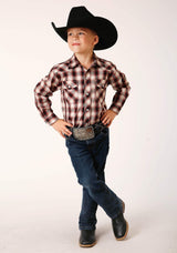 Roper Boys Long Sleeve Snap Wine Black Cream Plaid Western Shirt - Roper - Flyclothing LLC