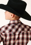 Roper Boys Long Sleeve Snap Wine Black Cream Plaid Western Shirt - Roper