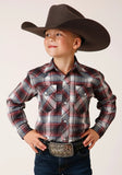 Roper Boys Long Sleeve Snap Red Black White Plaid Western Shirt - Roper