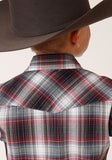 Roper Boys Long Sleeve Snap Red Black White Plaid Western Shirt - Roper