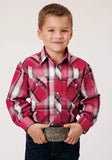 Roper Boys Long Sleeve Snap Red Black And White Plaid Western Shirt - Roper