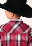 Roper Boys Long Sleeve Snap Red Black And White Plaid Western Shirt - Roper