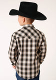 Roper Boys Long Sleeve Snap Black Cream And Olive Plaid Western Shirt - Roper