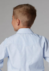 Roper Boys Light Blue Tone On Tone Horseshoes Long Sleeve Snap Western Shirt