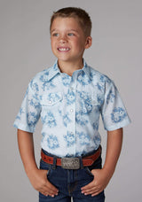 Roper Boys Multi Blue Floral Print Short Sleeve Snap Western Shirt - Roper - Flyclothing LLC