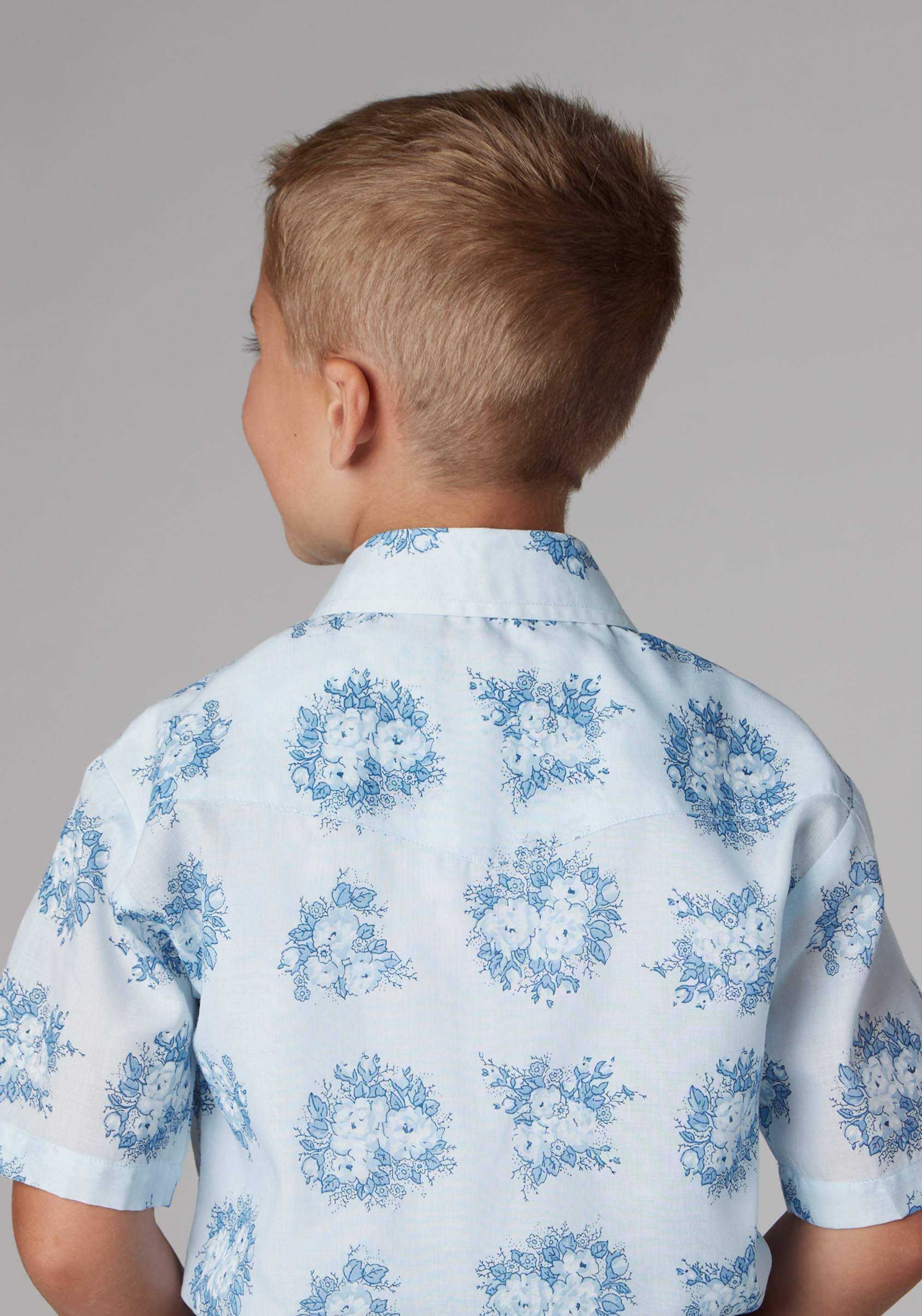 Roper Boys Multi Blue Floral Print Short Sleeve Snap Western Shirt - Roper - Flyclothing LLC