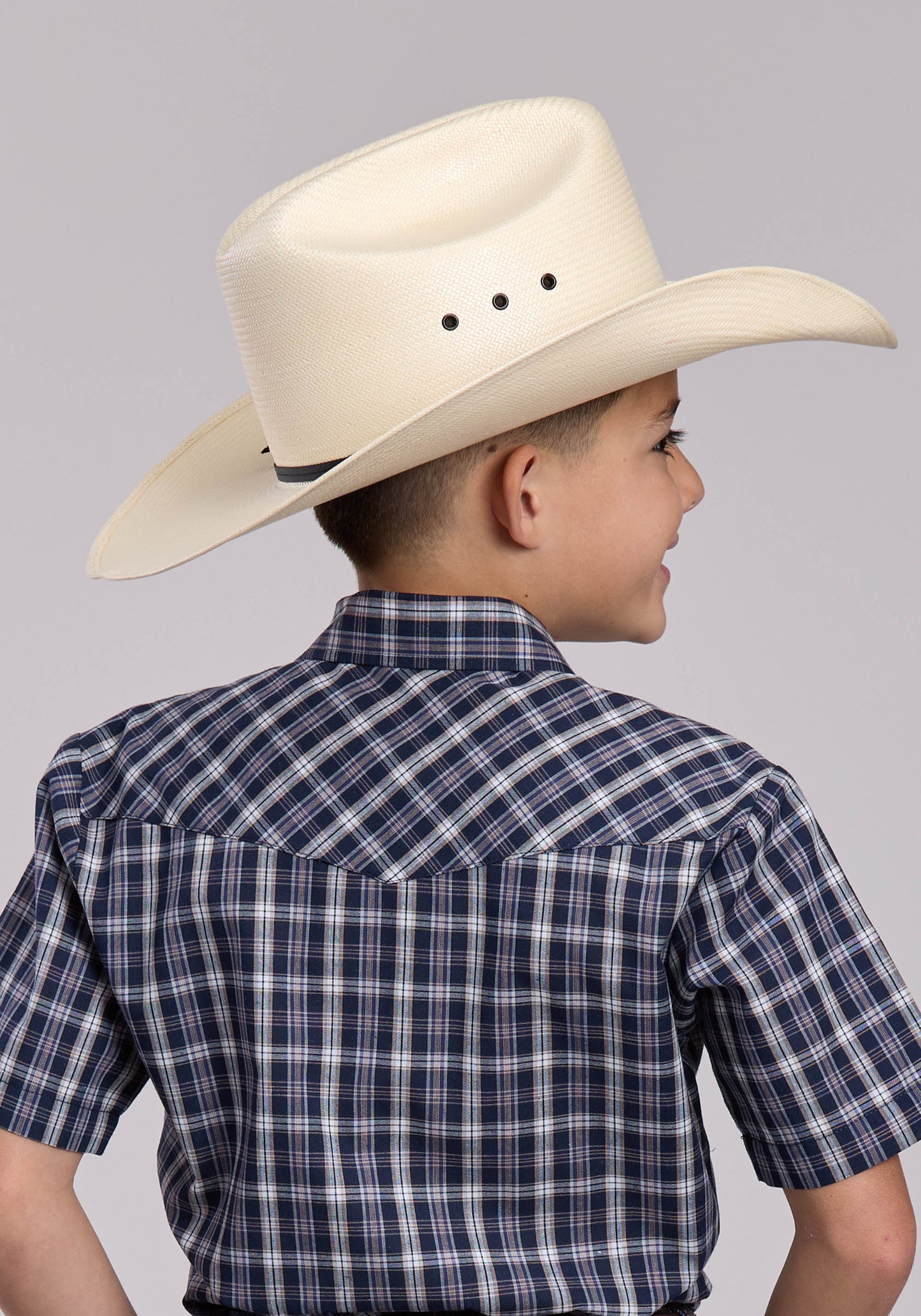 Boys Roper Navy Plaid Short Sleeve Snap Shirt