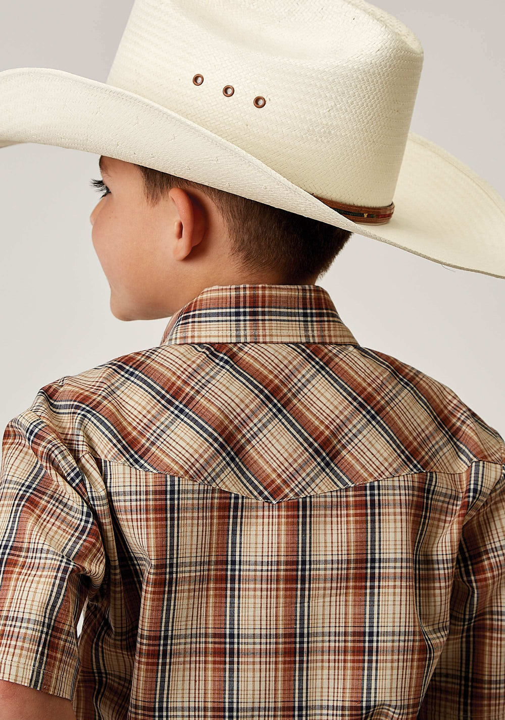Roper Boys Short Sleeve Snap Brown Plaid Western Shirt - Roper - Flyclothing LLC