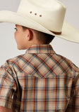 Roper Boys Short Sleeve Snap Brown Plaid Western Shirt - Roper
