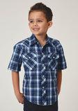 Roper Boys Short Sleeve Snap Midnight Plaid Western Shirt - Roper