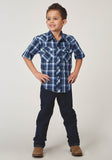 Roper Boys Short Sleeve Snap Midnight Plaid Western Shirt - Roper