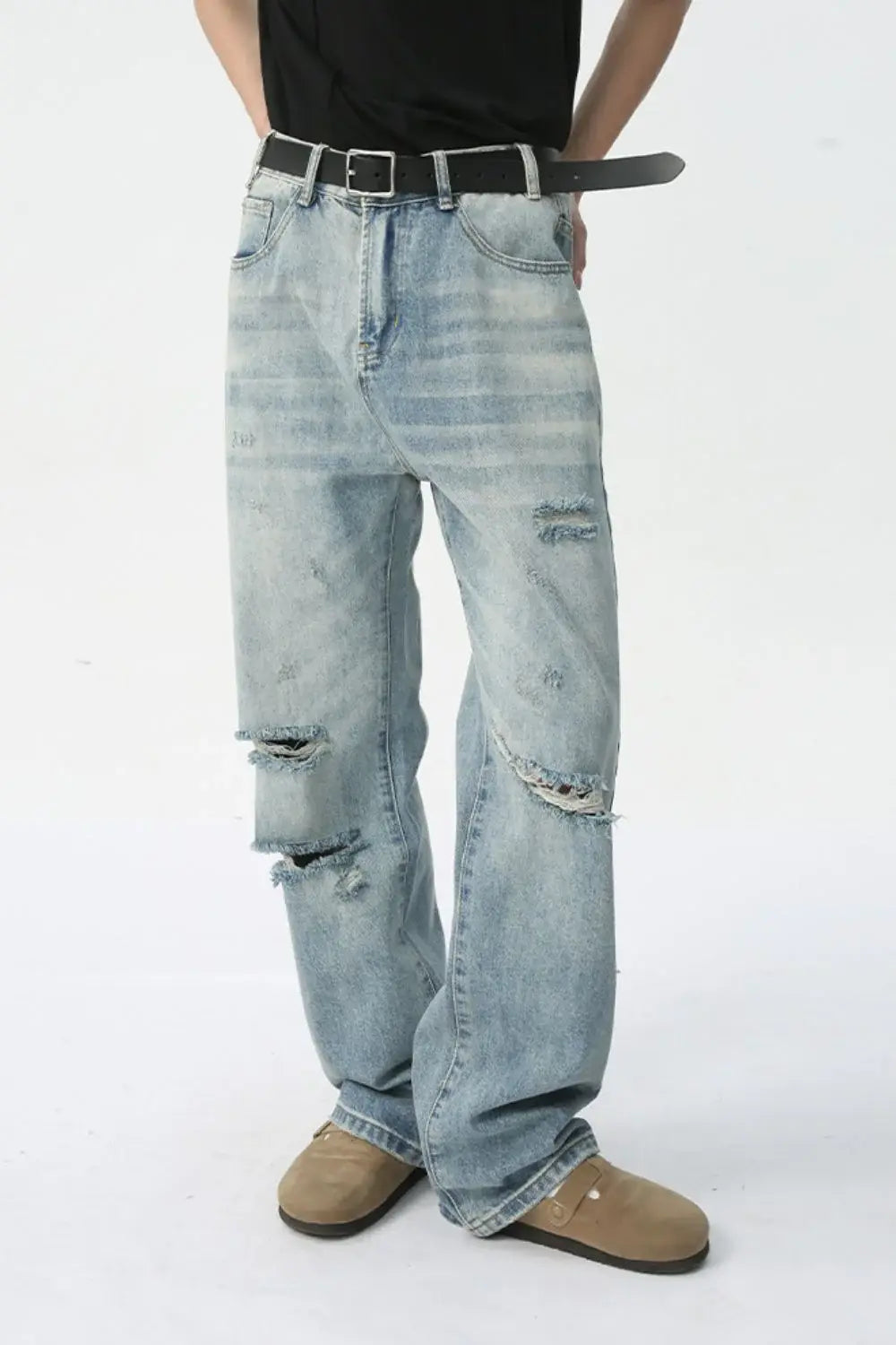Distressed Wide Leg Jeans - Trendsi - Flyclothing LLC