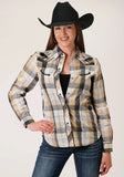 Roper Womens Long Sleeve Snap Black Khaki  And White Plaid Western Shirt - Roper