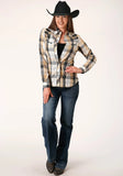 Roper Womens Long Sleeve Snap Black Khaki  And White Plaid Western Shirt - Roper