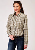 Roper Womens Long Sleeve Snap Desert Plaid Western Shirt With Embroidery On Back Yokes Smile Pockets - Roper