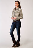 Roper Womens Long Sleeve Snap Desert Plaid Western Shirt With Embroidery On Back Yokes Smile Pockets - Roper