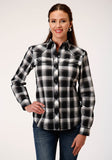 Roper Womens Long Sleeve Snap Black  Charcoal  And White Plaid Western Shirt - Roper