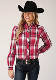Roper Womens Long Sleeve Snap Red Black And White Plaid Western Shirt With Embroidery On Front Yokes Smile Pockets - Roper