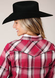 Roper Womens Long Sleeve Snap Red Black And White Plaid Western Shirt With Embroidery On Front Yokes Smile Pockets - Roper