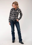 Roper Womens Long Sleeve Snap Black And Grey Plaid Western Shirt - Roper