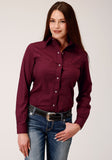 Roper Womens Long Sleeve Snap Solid Broadcloth  Wine Western Shirt - Roper