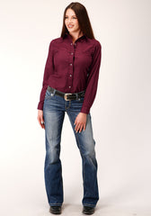 Roper Womens Long Sleeve Snap Solid Broadcloth  Wine Western Shirt - Roper