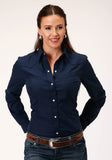 Roper Womens Long Sleeve Snap Solid Navy Blue Western Shirt - Roper