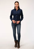 Roper Womens Long Sleeve Snap Solid Navy Blue Western Shirt - Roper