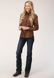 Roper Womens Long Sleeve Snap Solid Warm Browm Broadcloth Western Shirt - Roper