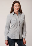 Roper Womens Long Sleeve Snap Grey And White Print Western Shirt - Roper
