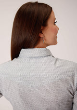 Roper Womens Long Sleeve Snap Grey And White Print Western Shirt - Roper - Flyclothing LLC